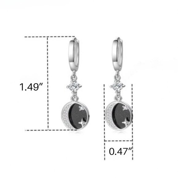 NWT Star Moon Dangle Drop Earrings S925 Sterling Silver CZ Enamel Celestial - Picture 5 of 10
